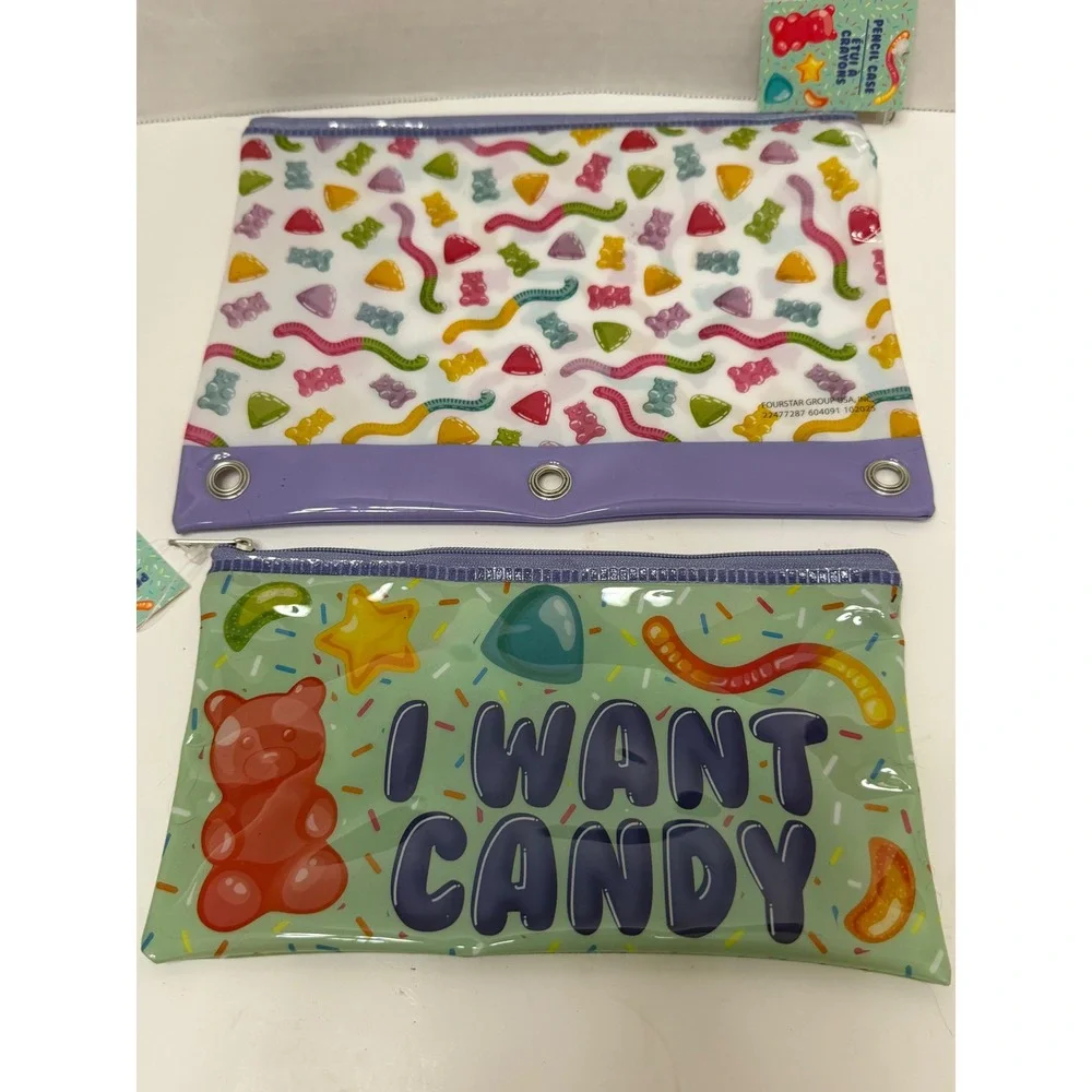 Fourstar Group Gummy Candy Pencil Case Set I Want Candy 3-Ring Binder Pouch NWT